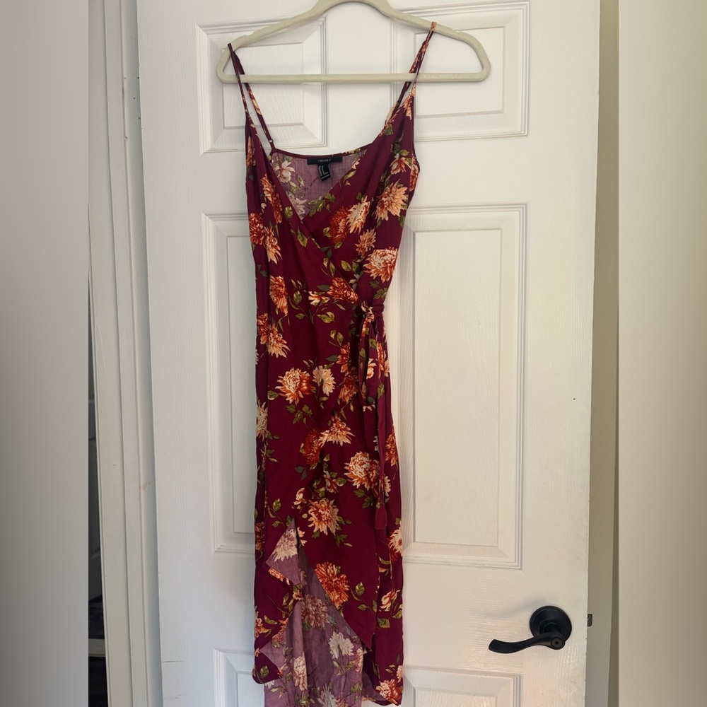 Forever 21 Burgundy Floral Asymmetrical Dress